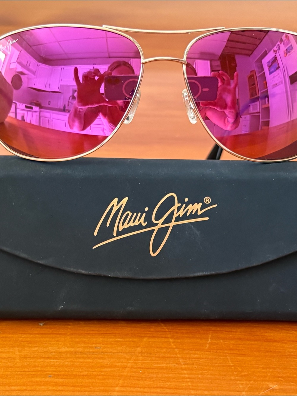 Maui Jim Gold Frame Sunglasses with Pink Lenses